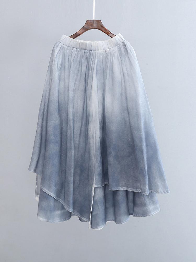 Johnature Dámské Vintage Nepravidelné sukně Pružný pas Léto Ležérní Dámské Oblečení Dvojité bavlněné plátěné sukně