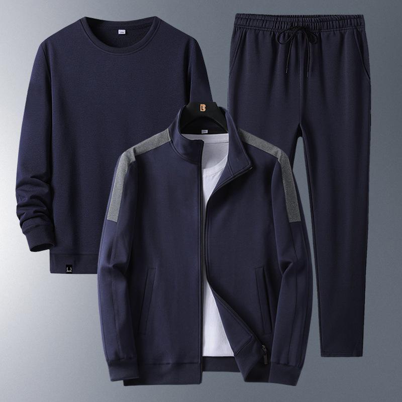 Men's Loose Fit Fleece-Lined Sports Suit - Spring/Autumn Dad's Casual Jacket & Three-Piece Set for Middle-aged & Elderly