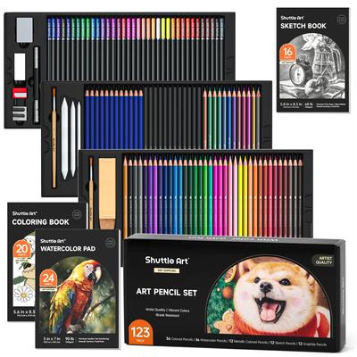 Shuttle Art Colored 123 peças Livro de colorir para lápis metálico Papel aquarela Conveniente para comemoração Manual de instruções Lápis incluídos, conjunto,