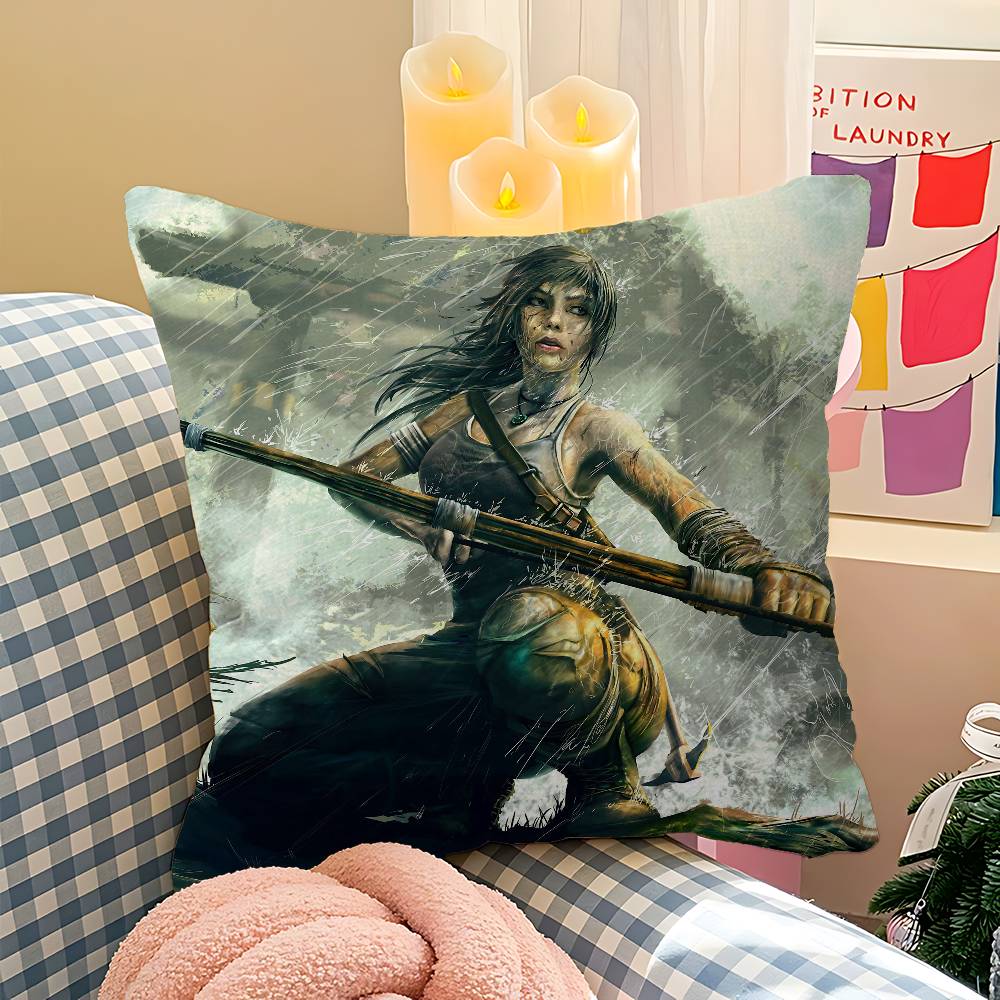 Action Game T-Tomb R-Raider Cushion Cover Car Throw Pillow Case For Sofa Car Christmas Gift 40X40Cm 45X45Cm