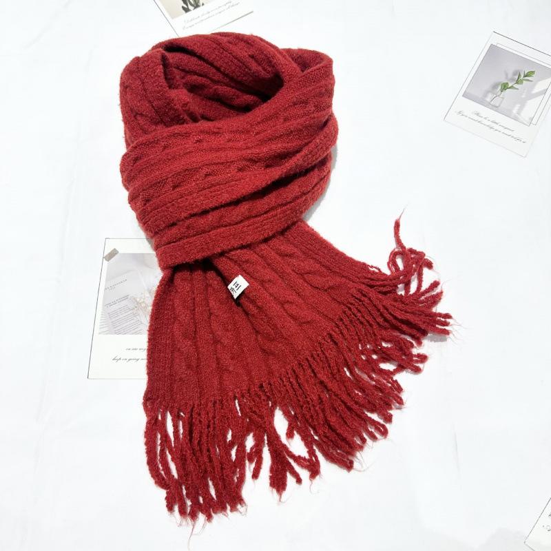 New Versatile Retro Twist Wool Blended Tassel Scarf for Men and Women Korean Style Wool Knitted Narrow Version Short Scarf