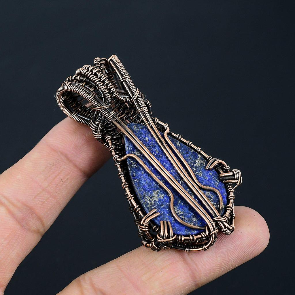 Lapis Lazuli Gemstone Handmade Copper Wire Wrap Jewelry Pendant For Wedding Gift