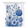 Blue Floral Botanical Shower Curtain Machine Washable All Season Waterproof Privacy Protection 2D Print Vintage Design Elegant