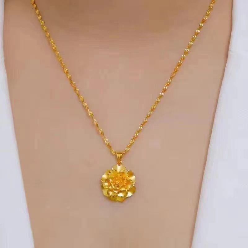 Vergoldter Pfingstrosen-Anhänger für Damen: Symbol für Reichtum & Wohlstand, Langlebige & Lichtbeständige Schlüsselbein-Kette.