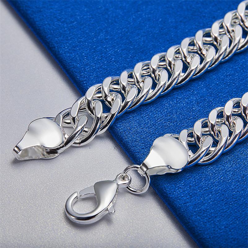 925 Sterling Silver 8-inch 10MM Side Chain Men's and Women's Hip-hop Bracelet Party Jewelry Accessories