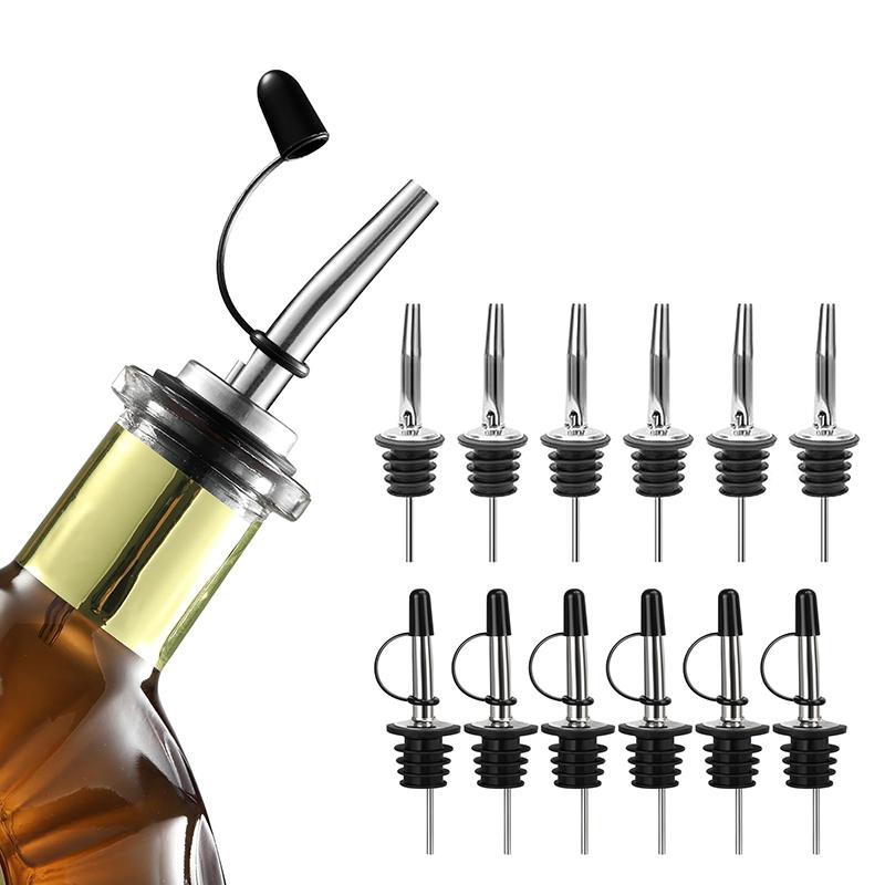 3ks/6ks/12ks Nerezová oceľ Zátka na fľašu s alkoholom, olejom, vínom, nepriepustná, zapečatená nálevka, ústny dávkovač, kužeľová na ocot