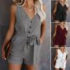 Dames Casual Zwart-wit Eénkleurig Jumpsuit Vijf-Punten Korte Broek Zomer