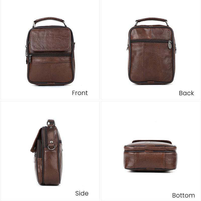 Men'S Crossbody Bag Large Capacity Vertical Leather Shoulder Bag Commuting Men'S Portable Crossbody Bag