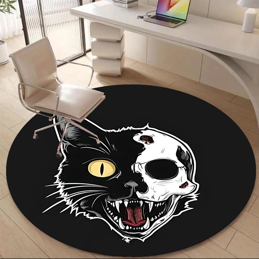 1pc Cat Skull Office Round Area Rug, Indoor Mat Suitable ForOffice, Under Office Chairs Bedroom Living Room Home Decor, Room Deco u69