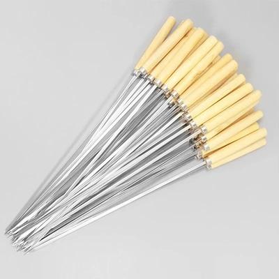 50Pcs Espeto de Churrasco de Aço Inoxidável Reutilizável com Cabo de Madeira Espetos de Churrasco Kebab Vara de Ferro para Camping ao Ar Livre Ferramentas de Piquenique