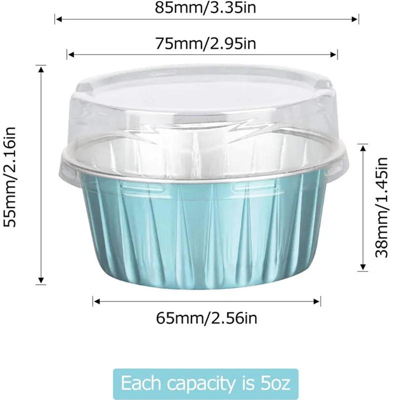 50Pcs Foil Ramekins Cupcake Baking Cups Holders Cases With Lid,Aluminum Foil Cupcake Liners,Muffin Liners Cups With Lid