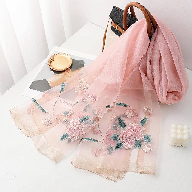 

Шелковый шерстяной шарф женский хиджаб пашмина шали накидка Роскошная бандана одеяло Цветочная пашмина Вышивка Шарфы Фуляр высокое качество 70x200cm