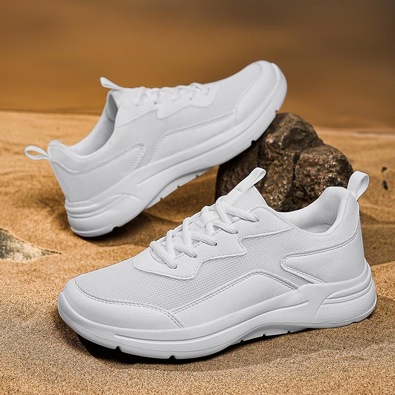 2025 Spring Summer New Small White Shoes Men's Shoes All Match Breathable Sports Lightweight Shock Absorption Casual Black 48