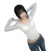 Fashion Autumn New Women's Clothing Sexy Pure Desire U-neck Long-sleeved Perspective Tight Body T-shirt Top