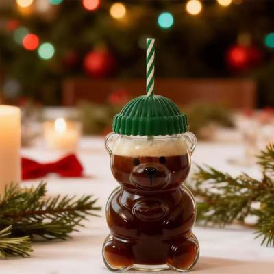 Copo de Urso Yousheng com Canudo Copo Resistente ao Calor para Café Cerveja Cocktails Copo Bonito para Bebidas Quentes e Frias
