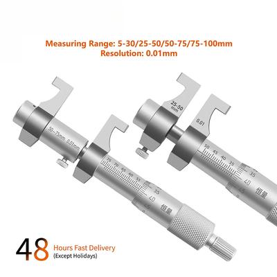 High Precision Inner Diameter Mechanical Micrometer 5-30 25-50 50-75 75-100mm Two Point Inner Hole Micrometer Resolution 0.01mm