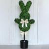 Bunny Topiary 35.4 Inches Easter Boxwood Plant Artificial Bunny Topiary with Ground Spike for Home Workplace Outdoor Porch