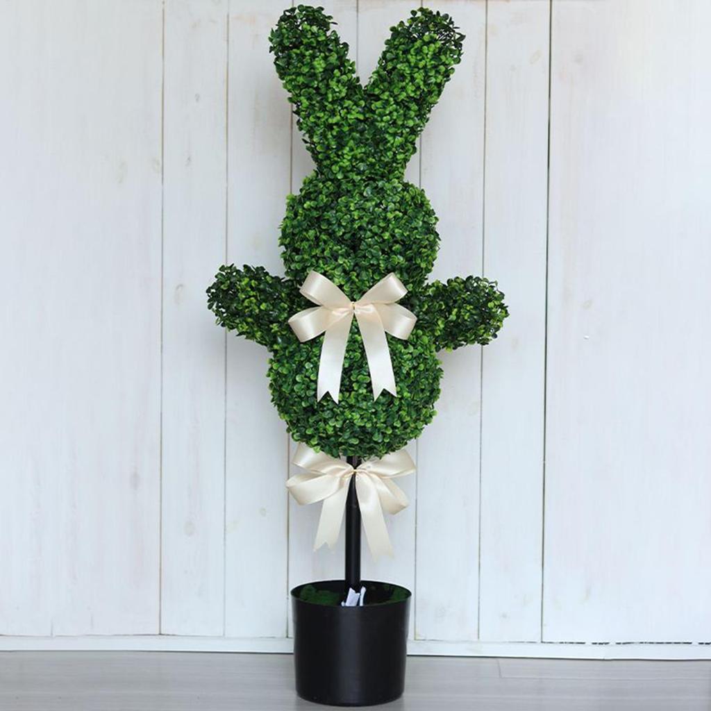 Bunny Topiary 35.4 Inches Easter Boxwood Plant Artificial Bunny Topiary with Ground Spike for Home Workplace Outdoor Porch