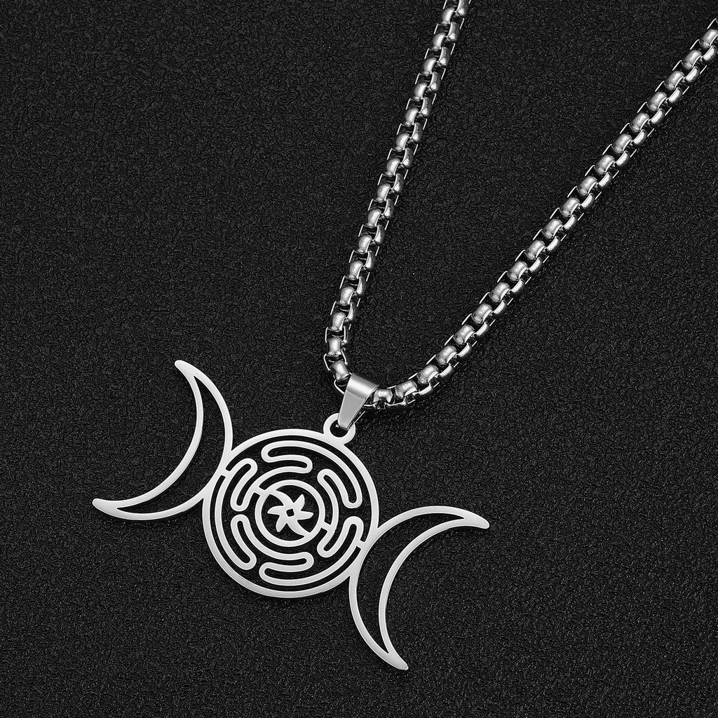 Divination Hekate Rad Altar Halsketten für Frauen Hexe Wicca Sonne Dreifache Mondgöttin Edelstahl Gotische Halskette Schmuck