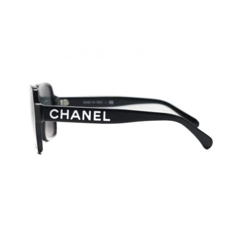 CHANEL Colorblock Design Logo Temple Acetate Square Sunglasses Women's Black