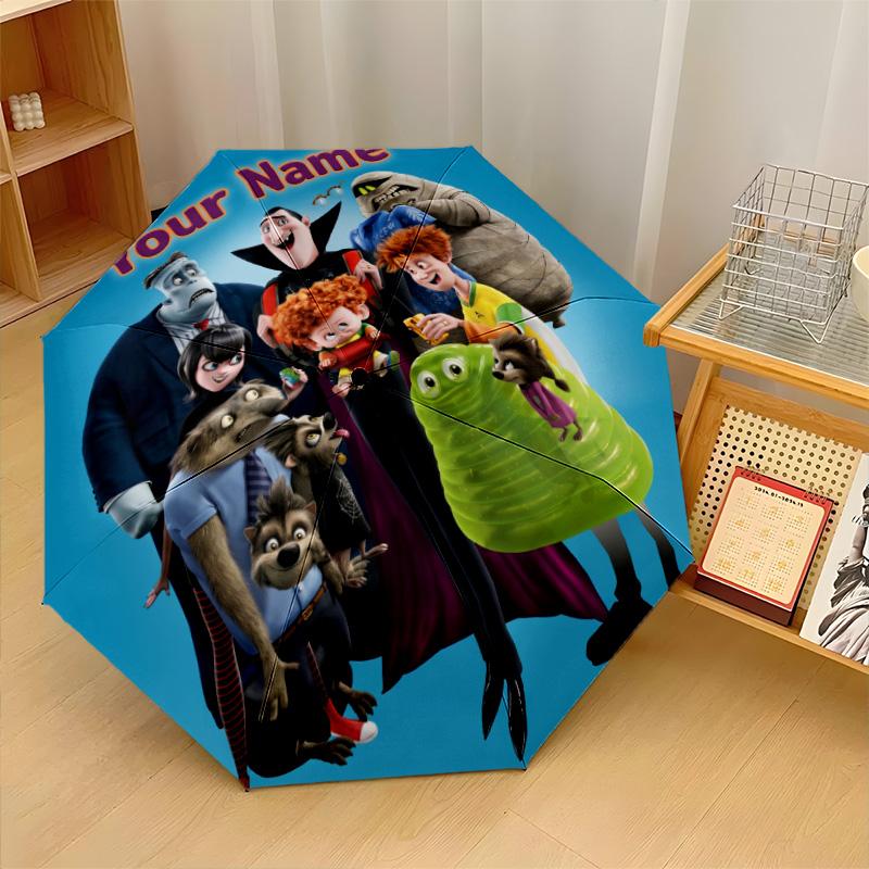 Custom Text Automatic 8 Bone Umbrella, Portable Sun Rain Protection UmbrellaHotel Transylvania