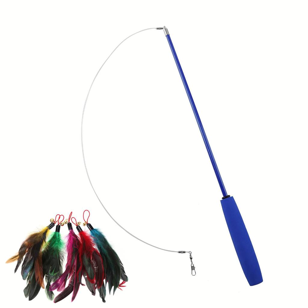 Cat Teaser Wands Interactive Fishing Pole Wand Stick Multi-function Training Toy Replacement Kitten Teaser Feather Cute Cat Toy