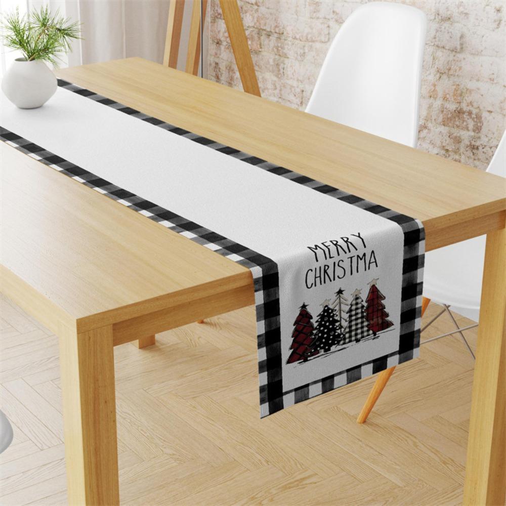Festive Christmas Table Runner with Holiday Print Linen Table Cover for Home Decor