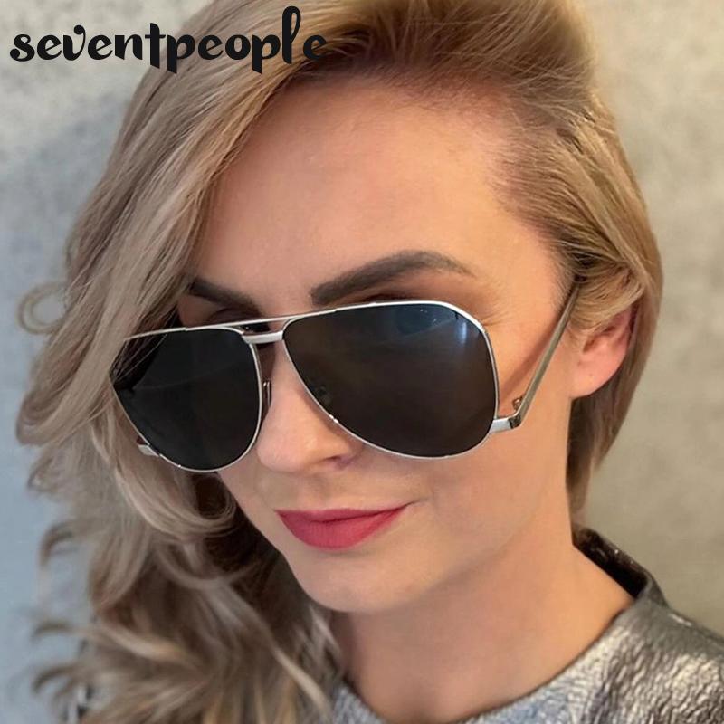 Oversized Double Beam Oval Sunglasses Women Men  Luxury Brand Trendy Metal Frame Shades Eyewear For Ladies Classic Eyewear