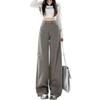 Spring Cement Gray Vintage High Waist Straight Wide Leg Cargo Denim Pants Women Casual Pants Oversize Denim Trousers
