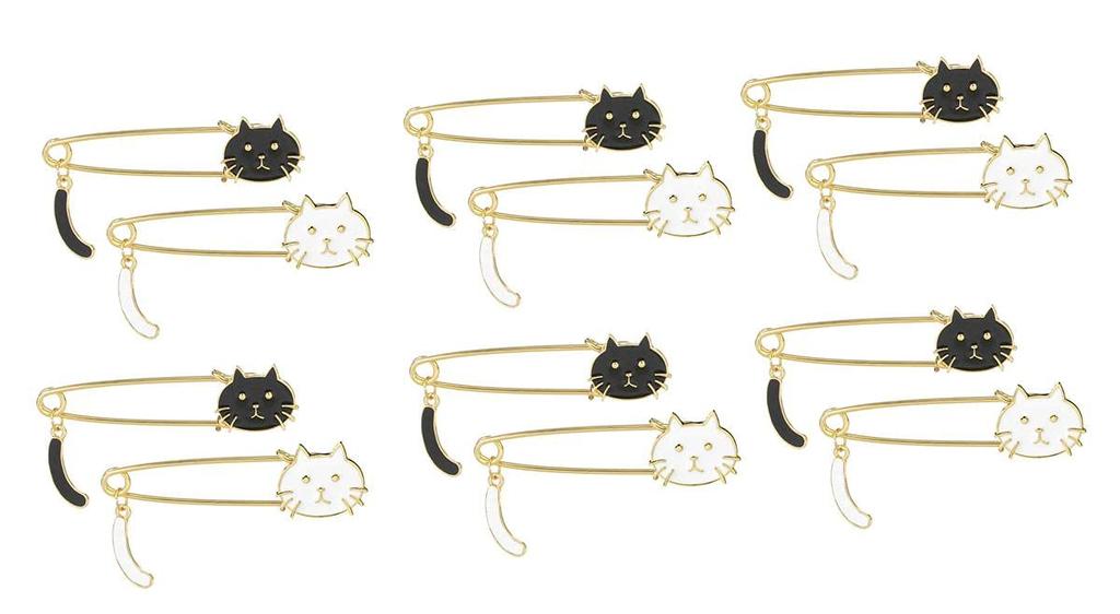 Cute white and black cat pin brooch 1 dozen safety pin brooch pin kitten accessory parts handmade craft tail