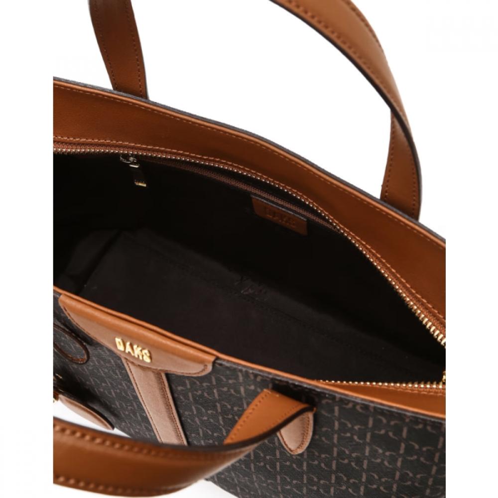 Daks Brown Barnet Dd Pattern Leather Mix Modern Tote Bag