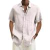 Men Cotton Linen Men's Short-Sleeved Shirts Summer Solid Color Turn-down Collar Casual Beach Style Plus Size Tops