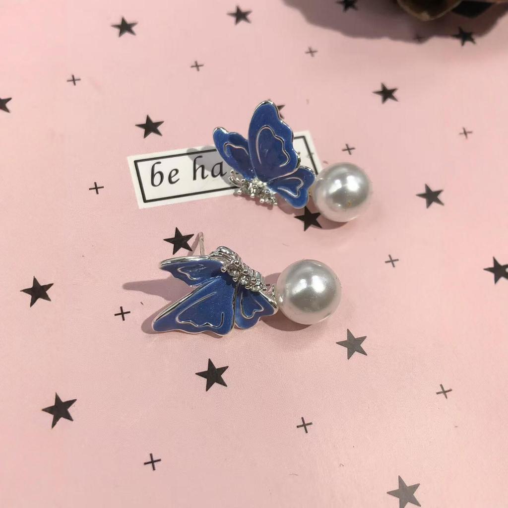 Korean Style Colorful Butterfly Pearl Earrings - Fresh, Gentle Cross-border Ear Studs
