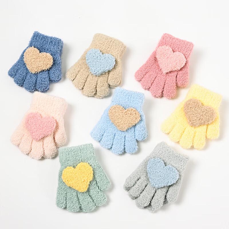 Kids' Knitted Love Heart Five-Finger Winter Gloves