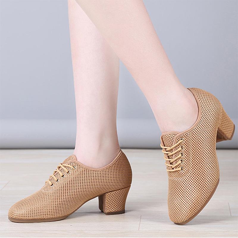 Scarpe da Jazz in Rete Donna Adulto Pratica Sala da Ballo Scarpe Latine Nere Traspiranti Scarpe da Insegnante con Tacco 3,5 cm
