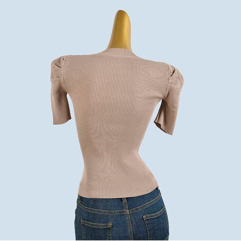 French style Retro Square Collar Puff sleeve Knit Short sleeve Women 2025 Summer Slim fit Slimming Versatile Top