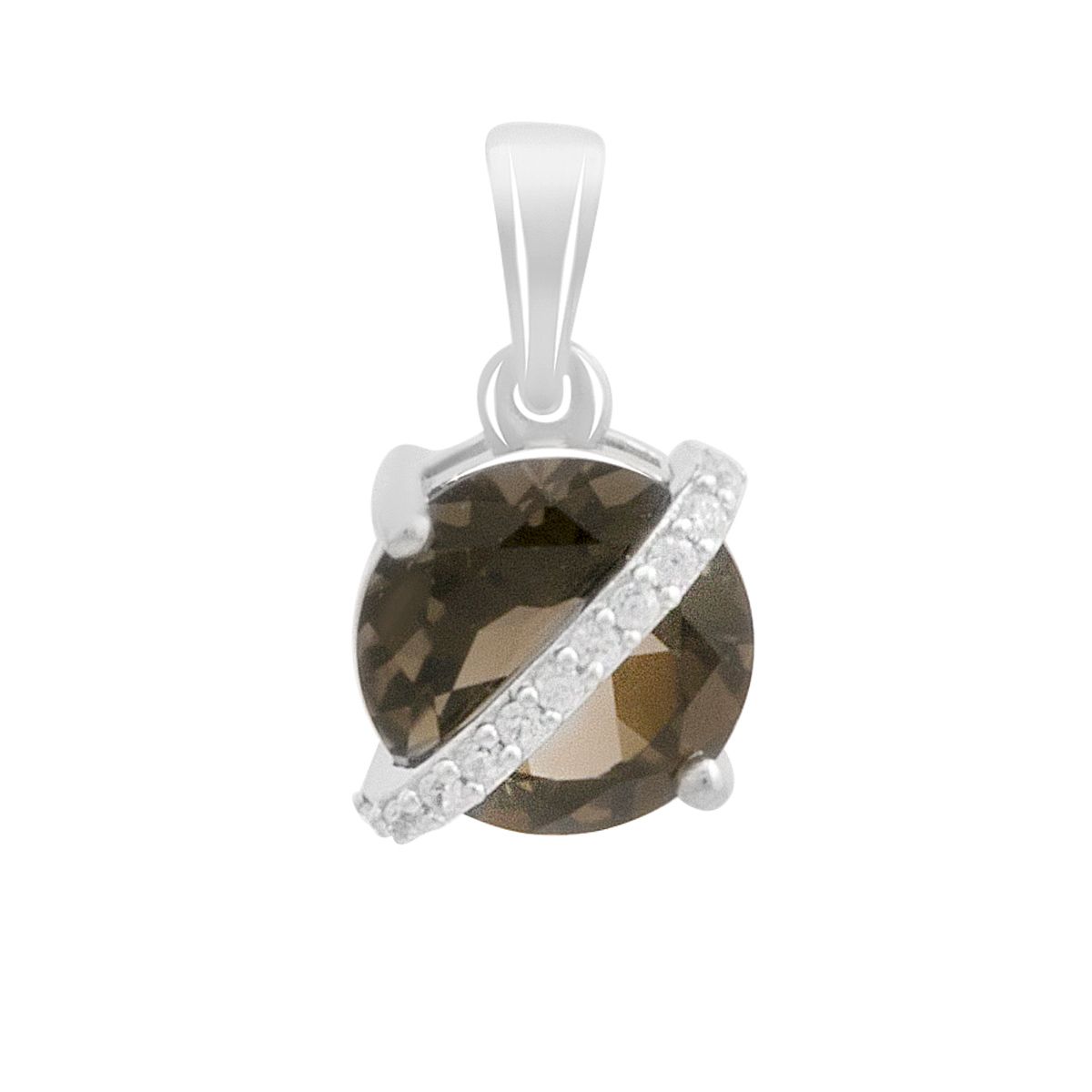 

Срібна підвіска з раухтопазом (димчастим кварцом) 1.862ct, фіанітами (2177838) смокі топазу кольору