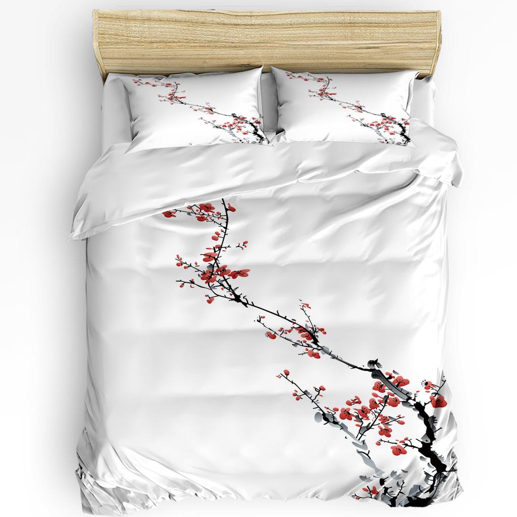 Comforter Crane Plum Tree Pavilion Ink Chinese Style 3Pcs Bedding Set For Double Bed Home Textile