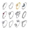 Original 925 Sterling Copper Ring Love Heart Wishbone Moon Sun Rings Crystal Rose Gold For Women Wedding Gift Luxury Zircon