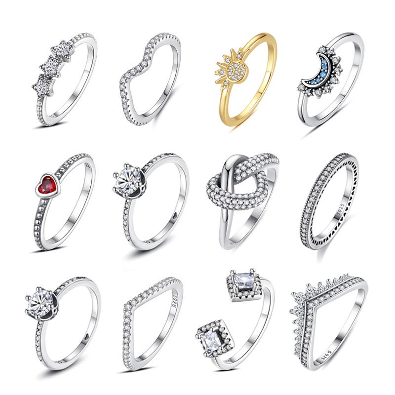 Original 925 Sterling Kupfer Ring Liebesherz Gabelmond Mond Sonne Ringe Kristall Roségold Für Frauen Hochzeitsgeschenk Luxus Zirkon