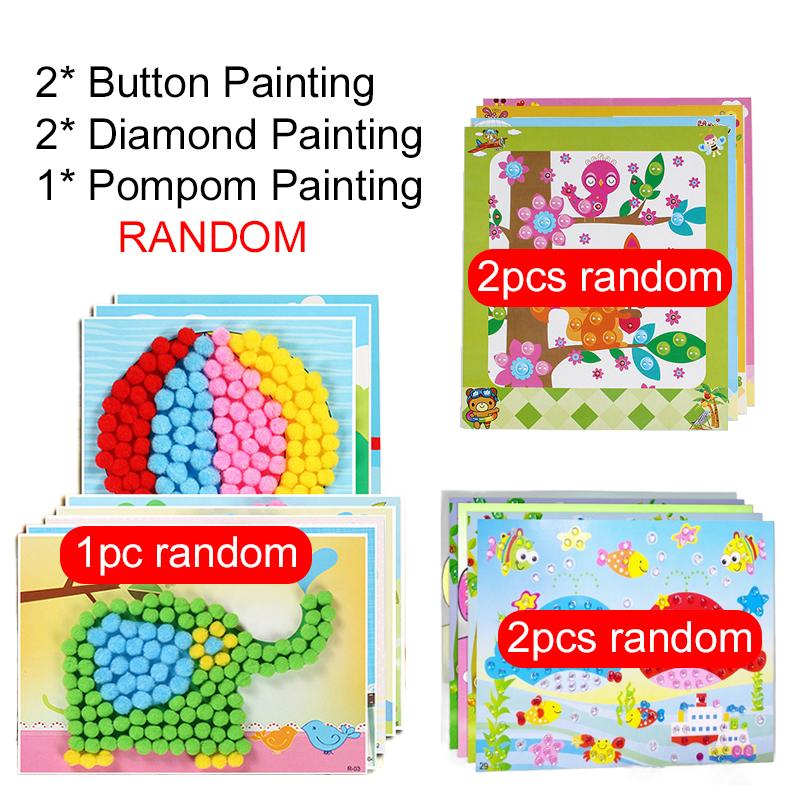 Children Handmade DIY Toys Button/Pompom/Diamond Stickers Drawing Toy Puzzle Early Education Color Cognition Birthday Gift TMZ
