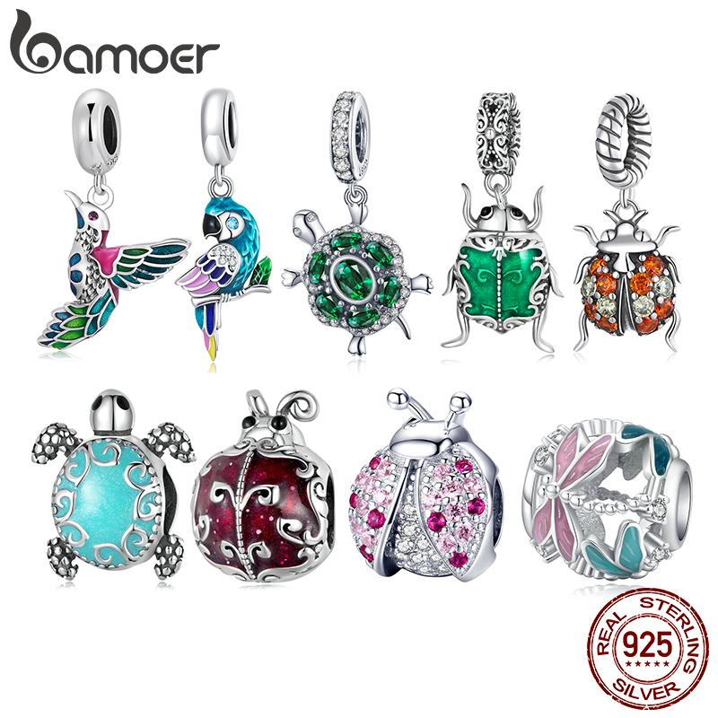Bamoer 925 Silver Ladybug Charm Fit DIY Bracelet & Bangle Turtle Pendant Jewelry Birds Pendant Animal Charms Collection