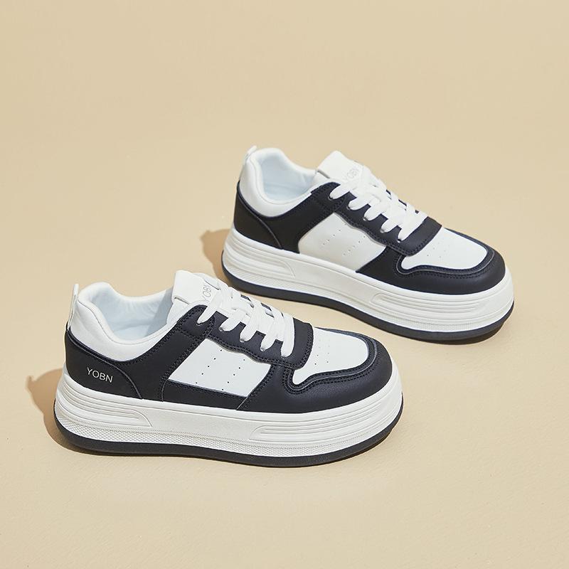 Casual Chunky Platform Sneakers for Women Non-Slip Lace-Up Walking Shoes Lightweight Running Sneakers Women's PU Leather Comfortable Tennis Shoes