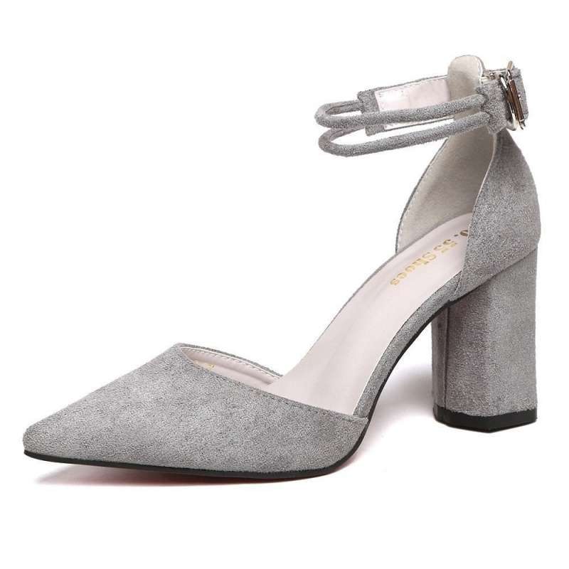 Spring and Autumn Fashion Coarse Heel Women's Shoes Warm Velvet Outdoor Versatile One-word Buckle Belt Royal Sister Pointed High Heels Women's Single