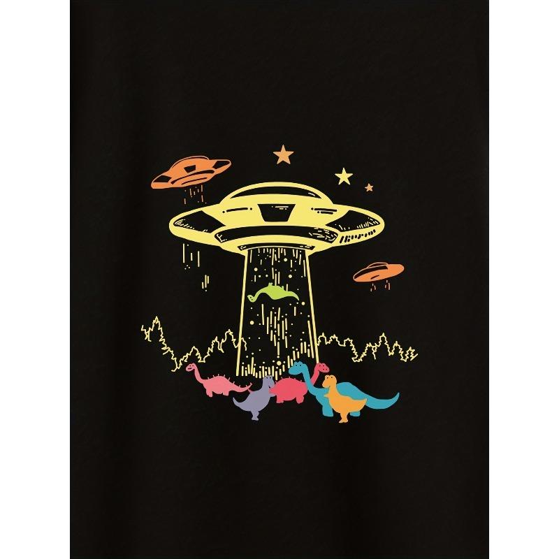 European Size Summer Trend Imaginative Alien And UFO Print Short Sleeve Round Neck T-shirt For Sports, Leisurewear For Big And Tall Guys