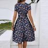 Women's Spring And Summer Casual Round Neck Short Sleeve Waist Floral Print Midi Dress