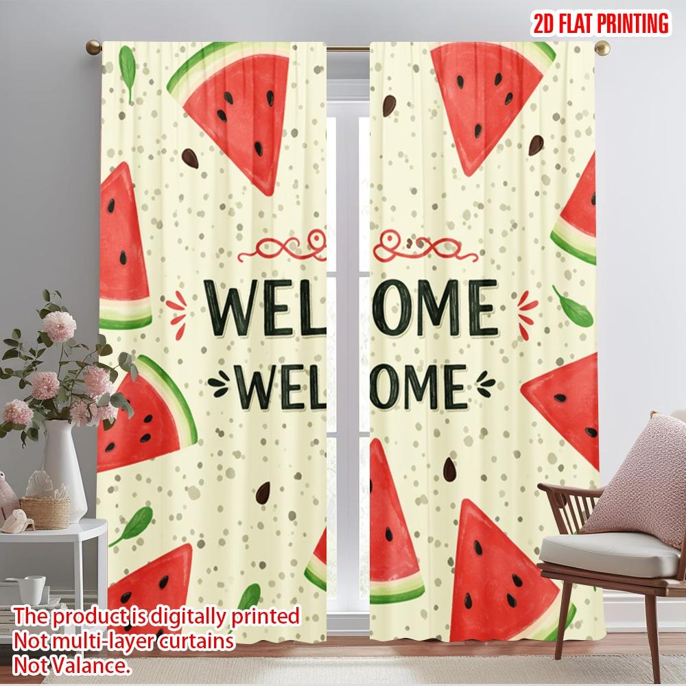 

2 шт. Шторы с 2D плоской печатью Добро пожаловать Арбуз Летние дольки Полиэстеровая ткань Без электричества Праздничный настенный декор для Нового 52.50×116.00 CM 2pcs