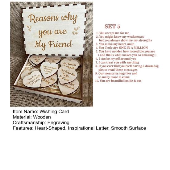 Friendship Tokens Wooden Box with Heart-Shaped Inspirational Cards for Women Unique Gift