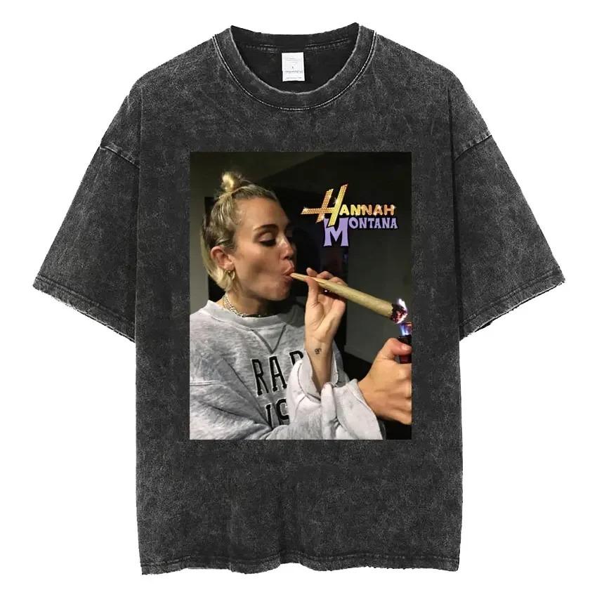 Retro Hannah Montana Oprané Tričko Pánské a Dámské Čistá Bavlna Letní Oblečení Módní Ležérní Tričko s Krátkým Rukávem Streetwear