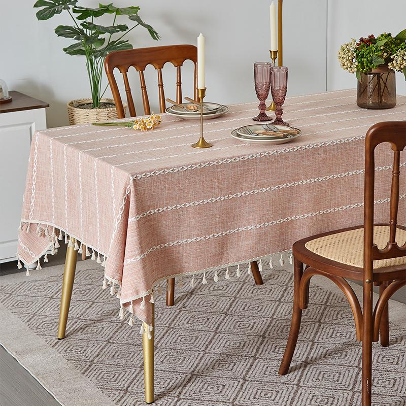 Brown Tassel Tablecloth American Country Fabric Cotton And Linen Clear Internet Celebrities Ins Rectangular Dining Table Cloth Coffee Table Mat